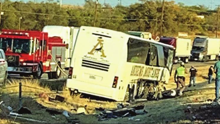 Three were killed and several injured when a pickup truck drove head-on into an Andrews ISD band bus on Friday on I-20 near Big Spring.