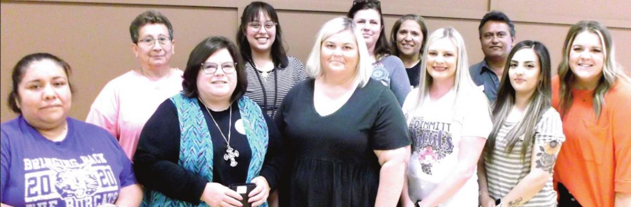 DISD five years of Service: (front, left to right) Gabriela Gonzalez, Christie Arnold, December Barcroft, Jasmine Harris, Yesenia Navarro, Jessica Reinart, (back) Rita Sepeda, Kryselda Gonzales, Lori Frausto, Connie Montelongo and Ricky Jimenez. (not shown Patty Cruz)