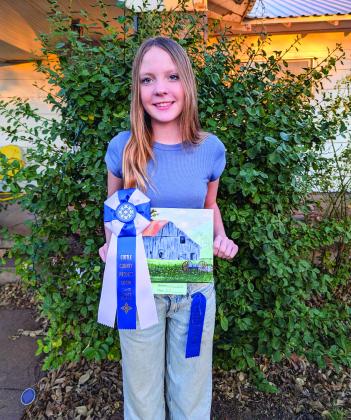 Ryleigh Gregory placed first and third with her paintings in the intermediate oil class of the Cottle County project show.