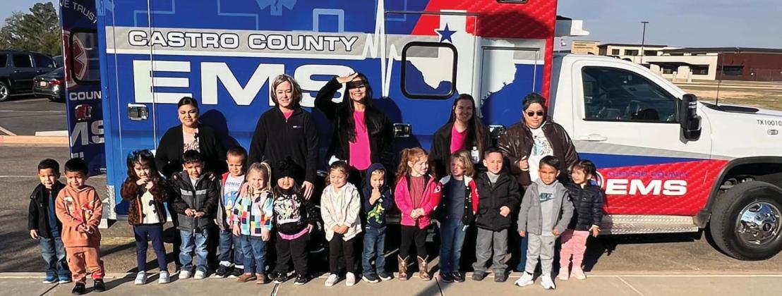 Castro County EMS treated students at Richardson Elementary to a hands-on experience giving the youth a chance to see the emergency vehicles and meet EMS staff, right down to being put on stretchers.
