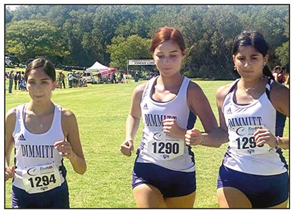 Olivia Rivera, Tessa Gomez and Caitlyn Olmos ran for Dimmitt High School at the Lubbock XC Invitational.