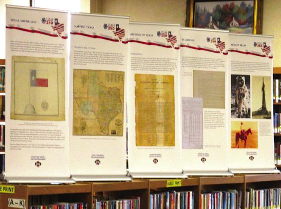 Rhoads Memorial Library is the site of five pop-up banners recalling historic moments in Texas history. The display is provided by the Texas State Library and Archives Commission in time for the 250th anniversary of the United States.