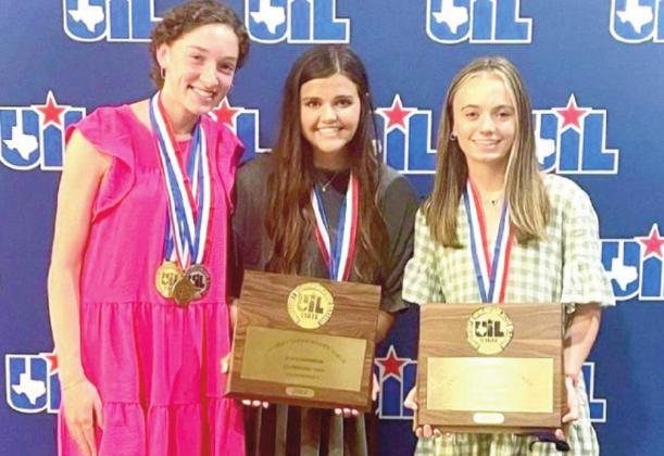 Nazareth students Chole Birkenfeld, Bliss Betzen, and Kelsie Gunter competed at the 2022 State UIL Meet in journalism. The team won state and Gunter was honored with the Tops of Texas award, best of 1A through 6A champions.
