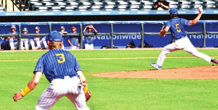 Naz pitcher Carson Heiman pitched in the final state tournament game, with first baseman Sterl ready on first base. (photos by Richard &amp;amp; Jan Goodwin)
