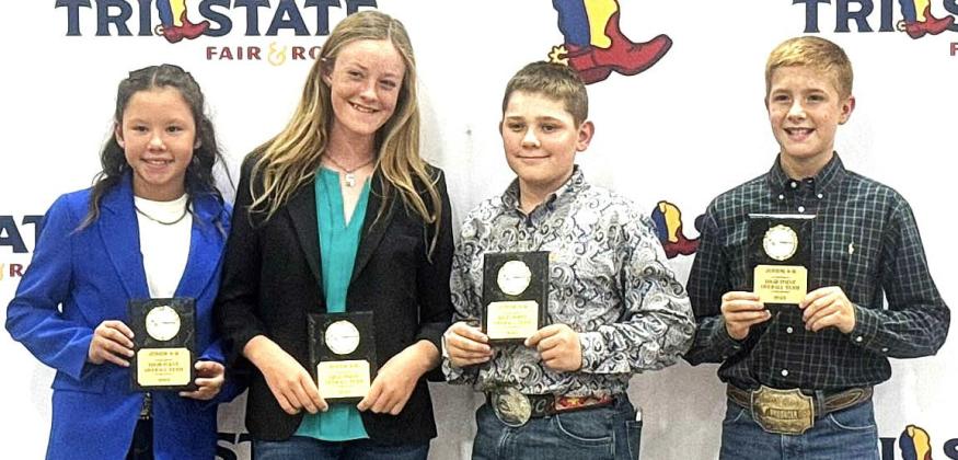 Four youth on the Castro County 4-H junior horse judging placed first at the Tri-State Fair. Team members included Zaybri Rivera, Steeley Moore (second overall and second in reasons), Trystan Crow and Hubb Paulson.
