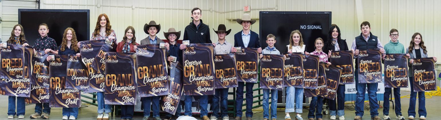 Castro County held its annual Junior Livestock Show &amp;amp; Sale Jan. 16-17 at the Castro County Expo Building. Pictured above are all Grand Champion, Reserve Grand Champion, Breed Champion, Reserve Breed Champion and Showmanship winners from the annual show. Inside the special section are the results from the annual show as well as the annual Nazareth Junior Livestock Show held Monday, Jan. 12. (Photos Courtesy of Cailee Boyer)