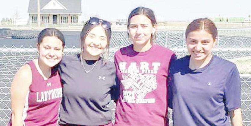 Ladyhorns 4x400 meter relay team, Lauren Valdez, Alyssa Perez, Brizeth Soltero , Roylynn Gonzalez, placed fourth and will advance to Regionals.