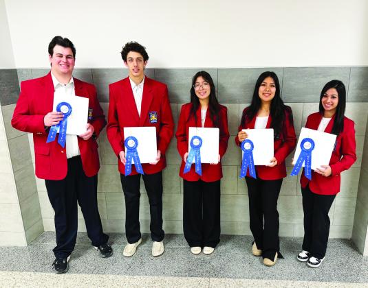 (Below, left) THS Forensics SkillsUSA State Qualifiers - Luke Moore, Easton Mahannah, Scarlett Chavez, Destiny Chavez, and Mayci Del Toro. Not pictured Jahlizza Brown and Avary Wesley