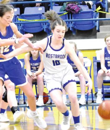 (Photo above) Swiftettes Emma Kleman against Westbrook in the state semi-finals game.