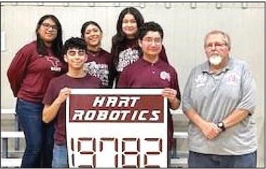 Hart Robotics Team #19782, -Diego Longoria, Rito Rodriguez, Coach Don Bell, Caroline Flores, America Flores and Leslie Dominguez advance to regionals.