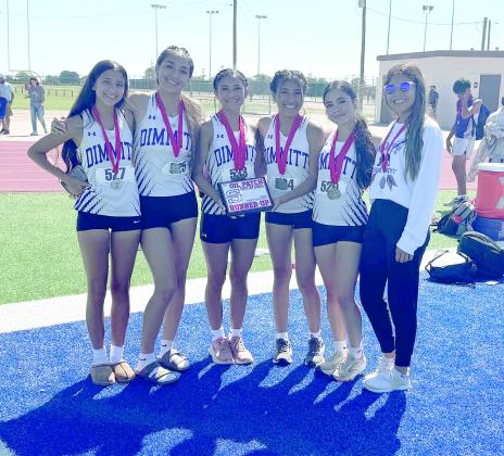 Dimmitt’s Varsity Bobbies with their runner-up trophy at the Oil Patch Invitational in Sundown. The team includes Damaris Alfaro, Frida Madrigal, Lily Rodriguez, Samara Birdwell and Paola Arzate.