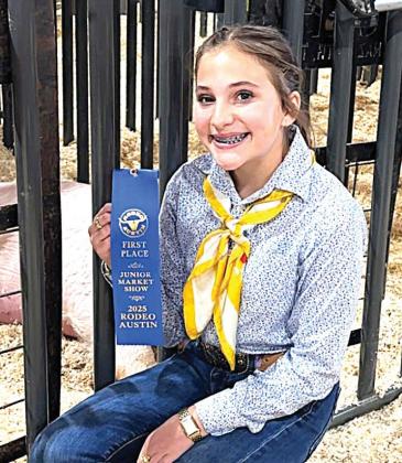The Nazareth FFA Vet Science team, Michael Fulkerson, Gracie White and Beck Paulsen, competed at the Houston Stock Show and placed 5th overall. White was the individual high-champion. Nazareth FFA Chesney Farris won first place in the Light Cross Barrow class at the Austin Stock Show and made the sale.
