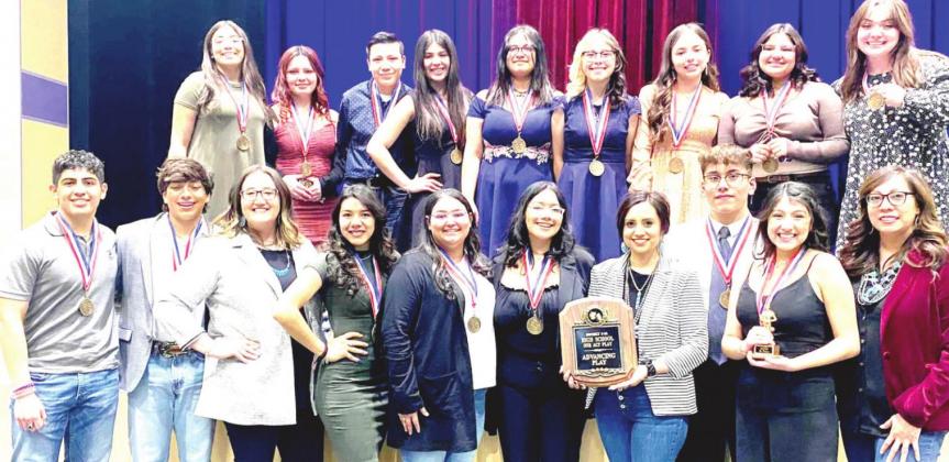 The DHS One Act Play theater cast and crew of “Her Senior Year” won an Advancing Play Award and will now proceed to the next level of UIL OAP competition. DHS actress Delia Vargas was named Best Actress and Will VanZee received Honorable Mention. Maria Bernal earned the All-Star Tech Crew award.
