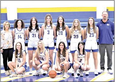 Nazareth Swiftettes won the Bi-District Championship and will face Follett in the Area round of the playoffs on Thursday. Team members include Madison Brockman, Harley Gerber, Brooklyn Dyer, Clementine Myrick, (back row) Coach Whitney Bryan, Chloe Birkenfeld, Brooklyn Birkenfeld, Tatum Peterson, Emerson Moore, Kattey Gerber, Riley Ramaekers, and Coach Eric Schilling.