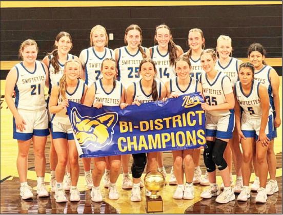 The Nazareth Swiftettes (27-6) topped Wildorado 7422 Monday night in Vega. Nazareth takes on White Deer (20-12) in the Area Round of the playoffs. They play today at 6:30 p.m. at Tascosa High School in Amarillo. (Courtesy photo)