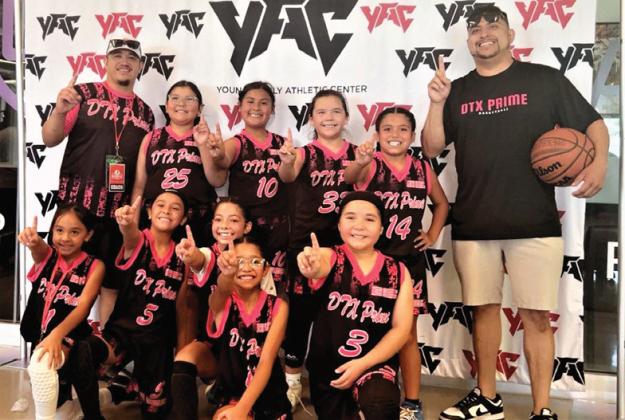 DTX Prime girls traveled to Norman, Oklahoma to compete in the 2025 OK Fadeaway Hoops National Championship held on July 9-13 and won the championship. Team members include A’riah Cedillo, Arianny Medeles, Bailey Aguilar, Catherine Howell, Evalynn Aguilar, Harlee Moreno, Jocelyn Ardon, Karen Grado and Kinsley Oltivero. (Dimmitt Sports Media)