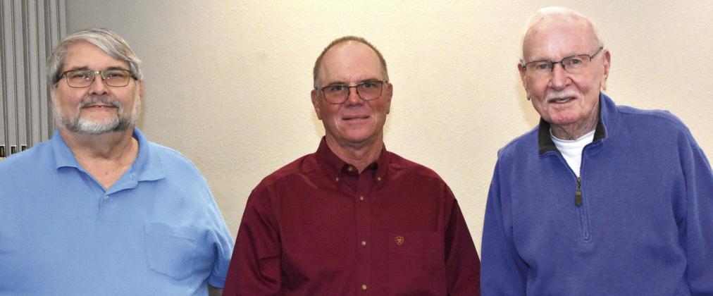 ELECTED TO NEW TERMS—Board members of the Hereford Texas Federal Credit Union elected to new terms at the 89th annual meeting include David Collins, chairman, Walter Paetzold, and Joe Kerr. (Photo by Jim Steiert)