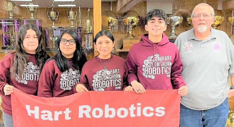 Hart Robotics 19782 – Randall Robotics Meet - (left to right) Leslie Dominguez, Caralina Flores, America Flores, Diego Longoriaand Coach Don Bell. Team 19782 went 3 and 2 and is sitting in 7th place in District.