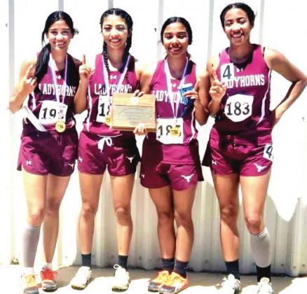 The Hart Ladyhorns relay team of Paizlie Reyna-Mata, Mia Minjarez, Elycia Gonzales and Toree Jo Evans are headed to the state track meet in the 4x100 and 4x200 meter relays in Austin. In addition to their wins, they also broke school records in both relays.