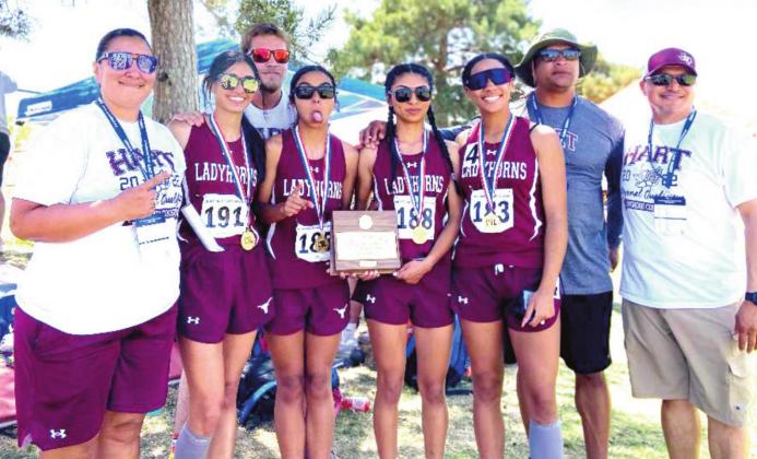 Coach Ruby Romero and staff with the Ladyhorns relay team. They will be headed to compete at the state track championships on May 14 in the 4x100 meter and 4x200 meter relays after setting school records in both events.