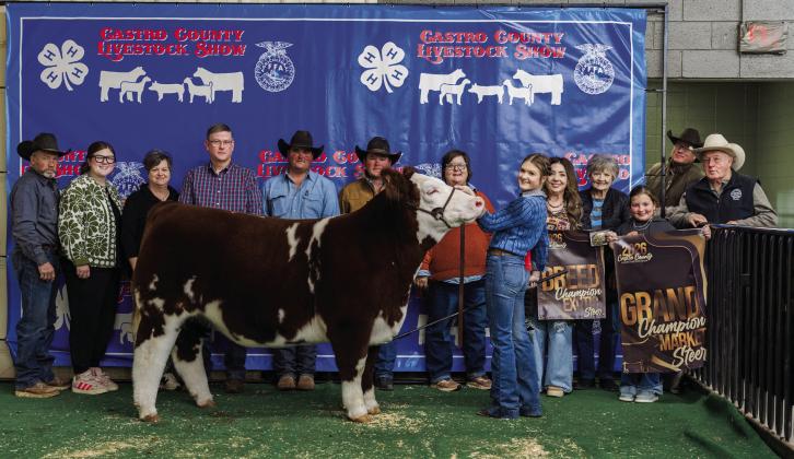 Harper Johnson is pictured with her Grand Champion Market Steer at this year’s Castro County Junior Livestock Show.
