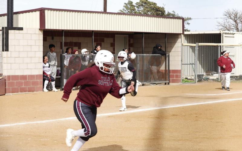 Running the bases – Zyrah Cedillo heads to 1st and Mayci Del Toro heads Home