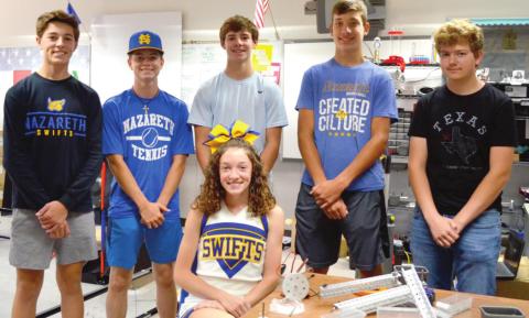 Nazareth Veteran Robotics Team: Tell Bagley, Chloe Birkenfeld, Tanner Birkenfeld (Captain), Brett Heitschmidt, Tagan Ramsey, and Luke Schulte (Captain)