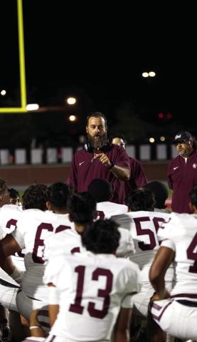 Hereford Head Football Coach Matt Medley talks to his players after a game this season. Medley and the Whitefaces are 2-0 heading into Friday’s home opener against Plainview at 7 p.m. (Courtesy photos)