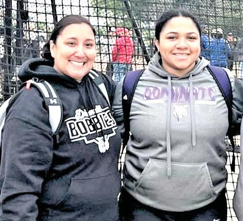 UIL 3A Region 1 - DHS Na’Khiyah Porras , shown with Coach Ruby Romero, placed fifth in shot put with a distance of 38-05.75.