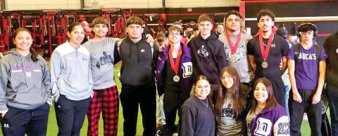 Dimmitt Bobcats Powerlifting competed at the THSPA Region 1 Division 3 Powerlifting Meet on March 8 in Brownfield. Three team members qualified to compete at state (right) including Dallas Starkey (2nd/wt. class 114), Arnoldo Ogaz (2nd/wt. class 165), and Ga’Quorie Chatham (2nd/wt. class 242). Other team members competing were Abrahm Chavez, Shaun Mick, Marco Silva and Angel Fuentes. The state meet will be held in Abilene on March 22.
