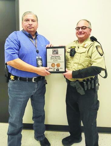 Castro County Sheriff Sal Rivera (left) pictured with Castro County Chief Deputy Brent Harrison. Harrison was recognized recently at a firearms show in Las Vegas, Nev.