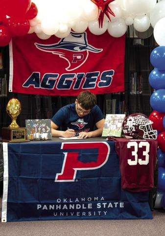 Hereford High School honored Kayden Alonzo last week as he signed to continue his academic and football career at Oklahoma Panhandle State University.