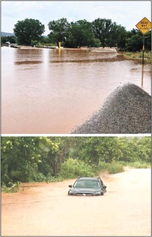 Flash flooding hit Palo Duro Canyon State Park on Monday as staff members attempted to get them to higher ground. Some cars were trapped in water gaps on the main road and one car was reported to be washed away after driving into high water. Photo courtesy of TPWD/Palo Duro Canyon State Park
