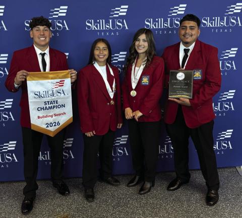 BUILDING SEARCH CHAMPS--Skills USA Building Search State Championship team members from Hereford High School included Felipe Jaquez, Karime Tellez, Luz Nahomy Rodriguez, and Alonso Castro.