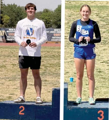 Nazareth Kayle Rogers qualified for the Texas UIL State Track Meet by placing second in the Shot Put event this past weekend at the Regionals competition held at South Plains College. Coming in just shy of qualifying for state was Maddie Brockman who place third in the 400-meter dash.
