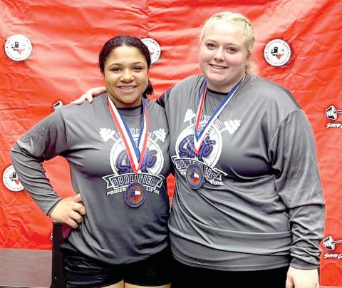 DHS lifters Ni’Khiyah Porras and Allyson Jones collected fourth and first place medals at the THSWPA state powerlifting meet. Jones’ gold medal is a first for DHS at the state level.