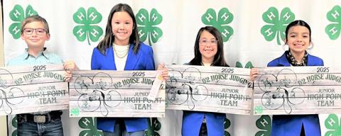 The Castro County Junior Horse Judging team competed at the District 2 contest and placed 1st. Team members include Wyatt Schulte, Zaybri Rivera (4th), McKenna Fabela and Delayza Garcia.