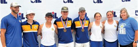 The Nazareth tennis team competed at the State Meet this past week. Team members include Coach Taylor Schulte, Tanner Wethington, Harley Gerber, Creed Hockstein, Bryson Brockman, Madison Brockman and Kate Brockman. The boys doubles team of B. Brockman and C. Hochstein brought home bronze medals.