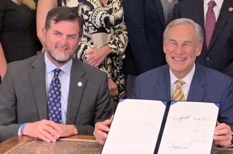 State Senator Brandon Creighton and Gov. Greg Abbott
