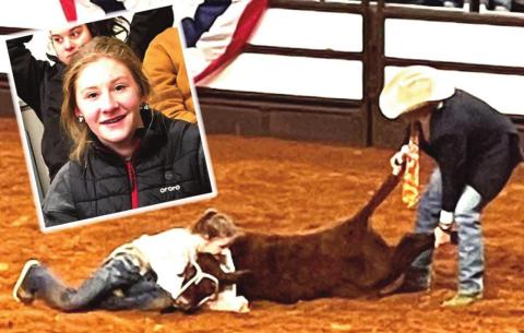 Naz FFA Emily Durbin caught a calf at the Fort Worth Stock Show &amp; Rodeo.
