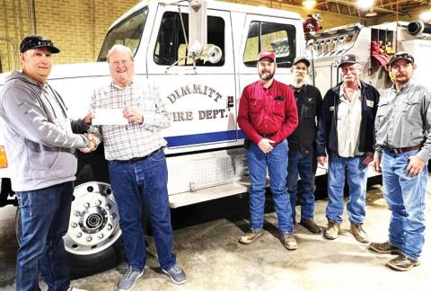 The Dimmitt Volunteer Fire Department was presented with a $15,000 check by the 100 Club of the Texas Panhandle. Fire Chief Corey Lane and VFD crew accepted the check and provided a tour of the fire station. The donation was made possible with a grant from the M.S. Doss Foundation in Seminole, Texas, which is committed to supporting the needs of public safety agencies and front-line officers and firefighters who place their lives at risk while performing their duties.