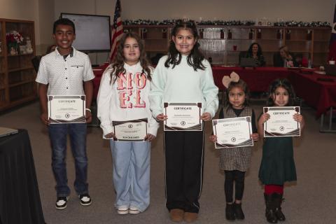 Tulia Elementary School Recognitions – 5th Grade – Daquan Smith, Sophia Bentley – 4th Grade, Danielle Martinez – 3rd Grade, Ivana Contreras – Pre-K, Leilani Chavez – Kindergarten.