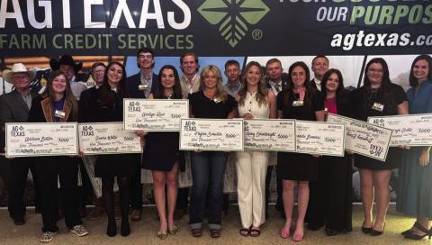 Front row, from left: Reggie Underwood (AgTexas Chairman of the Board), Addison Butler, Gracie White, Addilyn Reed, Payton Schuster, Kinley Shieldknight, Brandis Beavers, Brynnley Ensey, Cambryn Gratz, and Kayla Robinson, AgTexas CEO; (back row, from left) Hugh Britten, Ethan Spinhirne, Rett Wann, Jackson Sinclair, Samuel Weineimer, Johan Grotegut and Josef Grotegut.