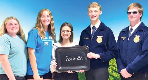 Nazareth FFA students attended the Area Leadership Conference at Clarendon College and for the fourth year had the Best Chapter T-Shirts. While the Naz girls attending the ALC Banquet had taken official dress but were cut short on getting ready due to a tornado warning.