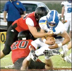 Hard running by Luke Schulte gave the Nazareth Swifts three touchdowns in the game against the Whitharral Panthers, with 23 carries fpr 144 yards. Nazareth heads north Friday to take on Miami at 7:30 p.m. (Photos by Jay Kelley)