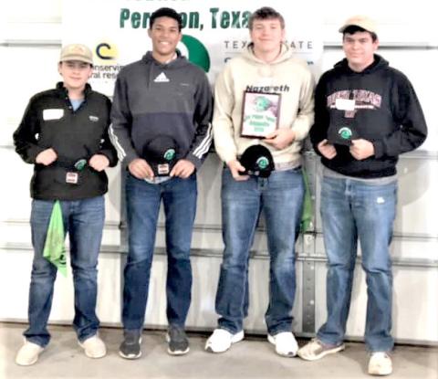 The Nazareth FFA Homesite Team scored a big win at the Ochiltree County Soil and Water Conservation District #142 competition. Nazareth was named the champion team at their first outing of the season, with Caysen High winning high individual, Harrison Meador, second high individual, Max Snead, fifth place, and Oliver Meador participating.