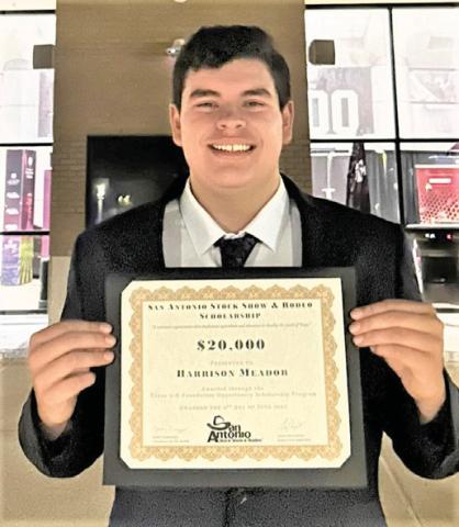 Castro County Harrison Meador received his $20,000 San Antonio Livestock Scholarship from the Texas 4-H Foundation at Texas 4-H Roundup . He will be attending WTAMU in the fall. The Texas 4-H Foundation was able to award over $2.7 MILLION in scholarships to over 220 4-H members in 2025.