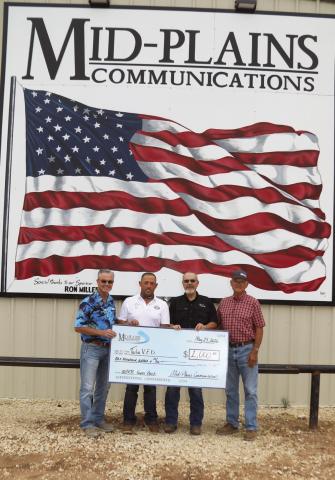 Mid-Plains Communications presented a donation to the Tulia Volunteer Fire Department as a way to give back to the community. Mid-Plains plans to make similar donations to other fire departments in their service area. Pictured are Mid-Plains General Manager Dusty George, Fire Chief Johnny Shelburne, City Manager BJ Potts, and Mid-Plains Board President Mikeal Barnes.
