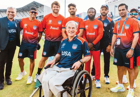 Governor Gregg Abbott took time out from his busy schedule to attend the first ever T20 World Cup held in Dallas and meet the Cricket USA team and coaches. Dallas was selected to co-host the big event, the first in the United States. (photo courtesy of Governor’s Office)