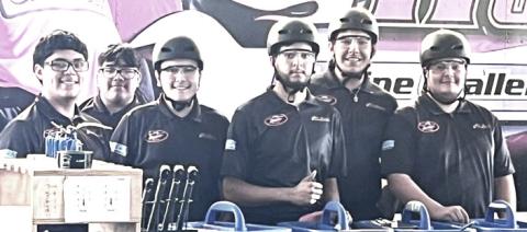 Dimmitt High School Auto Tech/ Team ACC Performance competed in Las Vegas, Nevada. Team members include (left to right) Juan Anima, Aydin Ybarra, Marco Chavez, Javier Fuentes, Mario Lopez and Cristian Hernandez. Leading the team is sponsor Jose Gonzalez.
